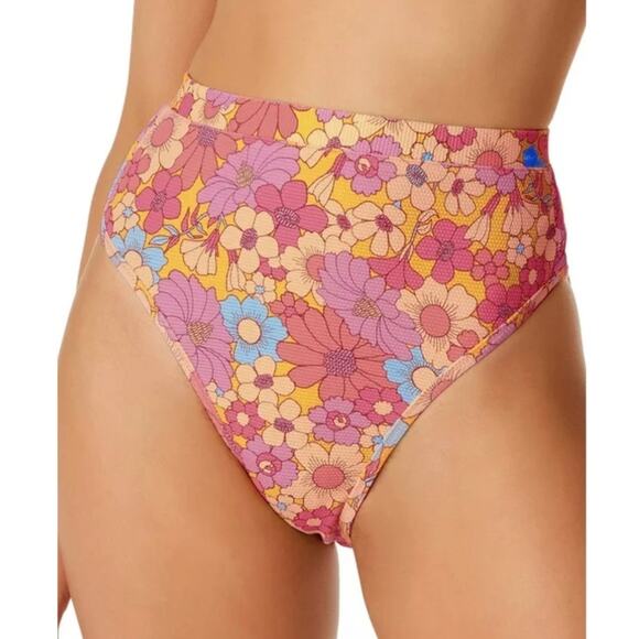 Jessica Simpson Flax Floral Rendezvous High Waist Swim Bikini Bottom M NWT - Picture 1 of 5